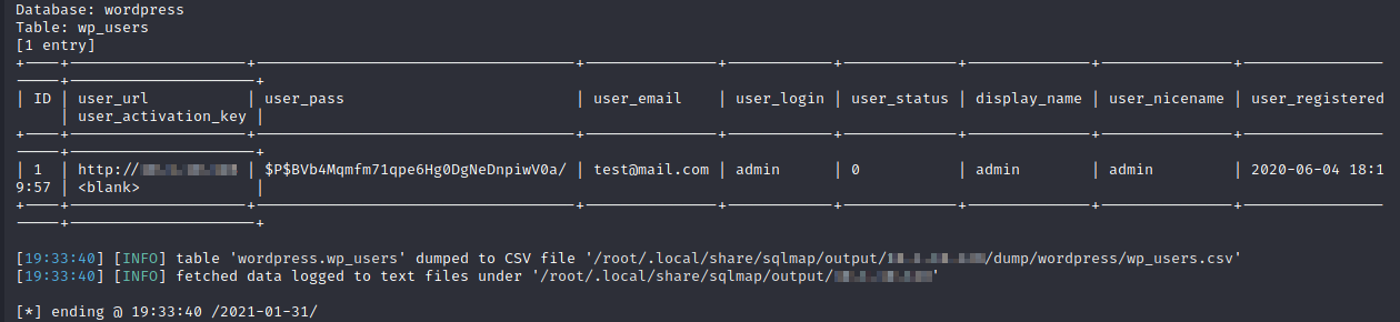 SQLMap - Database dump